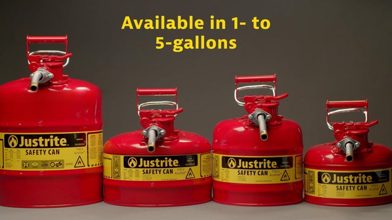 Justrite 2 Gallon Type II Yellow Safety Can for Diesel with Flame Arrester, Self-Closing Lid, and 5/8" Flexible Metal Spout, Made in the USA, Galvanized Steel Flammable Storage Can, 7220220 - Image 3